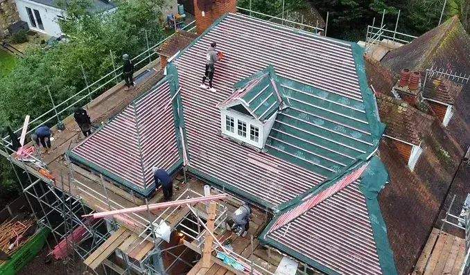 roof with tiles removed for repair